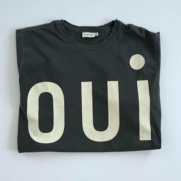 Clare V. Original Tee in Faded Black with Cream Grand 'Oui' Print | XXL | GUC - Picture 4 of 12